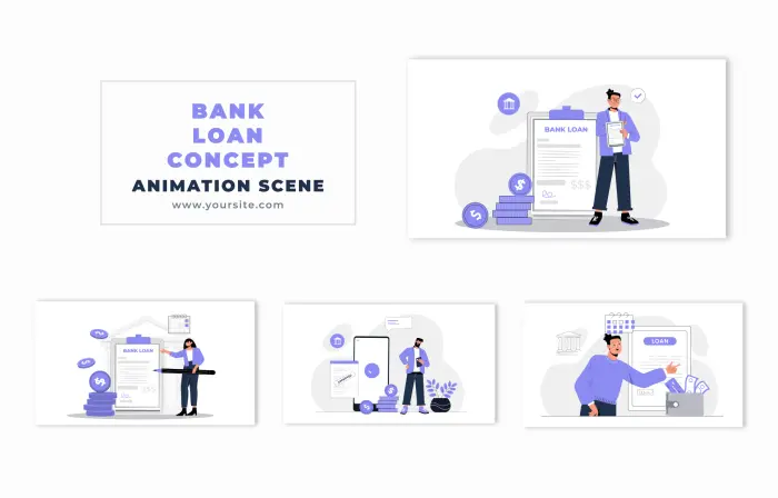 Bank Loan Concept Flat Character Design Animation Scene